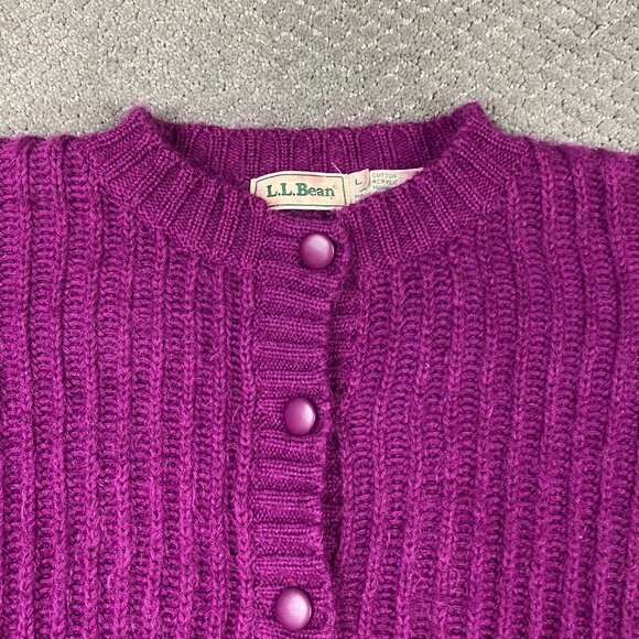LL Bean Mohair Blend Cardigan Sweater Women's Large Purple Cropped - Picture 2 of 11